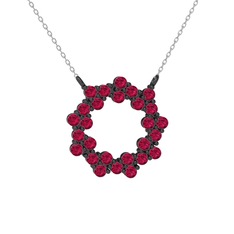 Lily Kolye - Rodolit garnet 925 ayar siyah rodyum kaplama gümüş kolye (40 cm beyaz altın rolo zincir) #142mgw9
