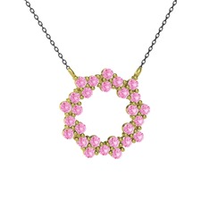 Lily Kolye - Pembe kuvars 18 ayar altın kolye (40 cm gümüş rolo zincir) #150lohc