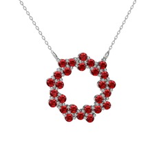 Garnet 8 ayar beyaz altın kolye (40 cm gümüş rolo zincir)