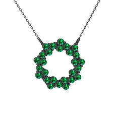 Lily Kolye - Yeşil kuvars 925 ayar siyah rodyum kaplama gümüş kolye (40 cm gümüş rolo zincir) #17c1m40