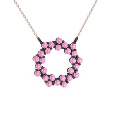 Lily Kolye - Pembe kuvars 925 ayar siyah rodyum kaplama gümüş kolye (40 cm rose altın rolo zincir) #194u742