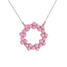 Pembe kuvars 8 ayar rose altın kolye (40 cm beyaz altın rolo zincir)