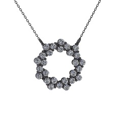 Lily Kolye - Pırlanta 925 ayar siyah rodyum kaplama gümüş kolye (0.972 karat, 40 cm gümüş rolo zincir) #1bl4of0