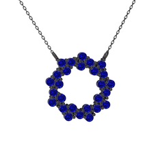 Lily Kolye - Lab safir 925 ayar siyah rodyum kaplama gümüş kolye (40 cm gümüş rolo zincir) #1h980dk