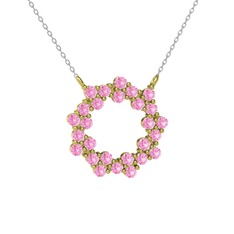 Pembe kuvars 925 ayar altın kaplama gümüş kolye (40 cm beyaz altın rolo zincir)
