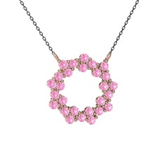 Lily Kolye - Pembe kuvars 8 ayar rose altın kolye (40 cm gümüş rolo zincir) #1hl8vfi