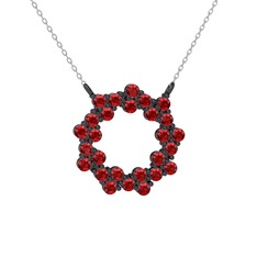 Lily Kolye - Garnet 925 ayar siyah rodyum kaplama gümüş kolye (40 cm beyaz altın rolo zincir) #1hrl6w2