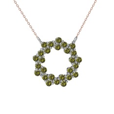Peridot 925 ayar gümüş kolye (40 cm rose altın rolo zincir)