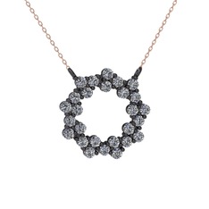 Pırlanta 925 ayar siyah rodyum kaplama gümüş kolye (0.972 karat, 40 cm rose altın rolo zincir)