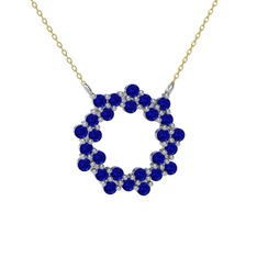 Lab safir 14 ayar beyaz altın kolye (40 cm altın rolo zincir)