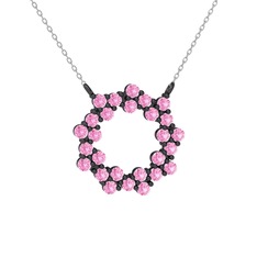 Lily Kolye - Pembe kuvars 925 ayar siyah rodyum kaplama gümüş kolye (40 cm beyaz altın rolo zincir) #1nadses