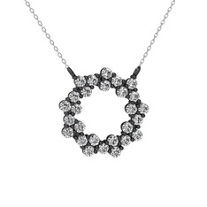 Lily Kolye - Beyaz zirkon 925 ayar siyah rodyum kaplama gümüş kolye (40 cm beyaz altın rolo zincir) #1ow9xli