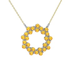 Lily Kolye - Sitrin 14 ayar beyaz altın kolye (40 cm altın rolo zincir) #1rz41h4