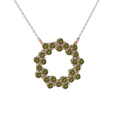 Peridot 14 ayar rose altın kolye (40 cm gümüş rolo zincir)