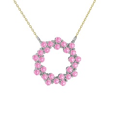 Pembe kuvars 18 ayar beyaz altın kolye (40 cm altın rolo zincir)