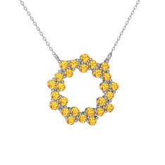 Lily Kolye - Sitrin 18 ayar beyaz altın kolye (40 cm beyaz altın rolo zincir) #aetzg0