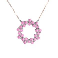 Pembe kuvars 925 ayar gümüş kolye (40 cm rose altın rolo zincir)