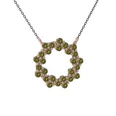 Peridot 8 ayar rose altın kolye (40 cm gümüş rolo zincir)