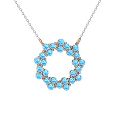 Akuamarin 925 ayar rose altın kaplama gümüş kolye (40 cm beyaz altın rolo zincir)