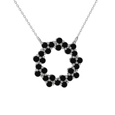 Lily Kolye - Siyah zirkon 18 ayar beyaz altın kolye (40 cm gümüş rolo zincir) #fcfbp8