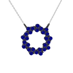 Lab safir 925 ayar siyah rodyum kaplama gümüş kolye (40 cm beyaz altın rolo zincir)