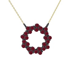 Lily Kolye - Kök yakut 925 ayar siyah rodyum kaplama gümüş kolye (40 cm altın rolo zincir) #ka5334
