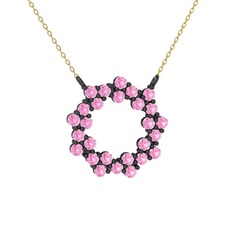 Lily Kolye - Pembe kuvars 925 ayar siyah rodyum kaplama gümüş kolye (40 cm altın rolo zincir) #l9kib2