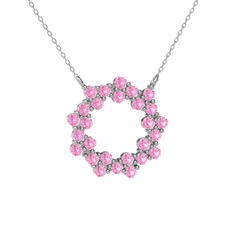 Lily Kolye - Pembe kuvars 8 ayar beyaz altın kolye (40 cm gümüş rolo zincir) #lfotmq