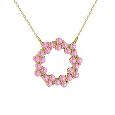 Lily Kolye - Pembe kuvars 8 ayar altın kolye (40 cm gümüş rolo zincir) #llkqqs