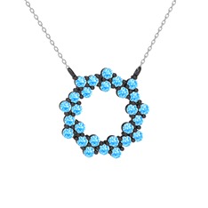 Lily Kolye - Akuamarin 925 ayar siyah rodyum kaplama gümüş kolye (40 cm beyaz altın rolo zincir) #no7nzq