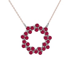 Rodolit garnet 8 ayar beyaz altın kolye (40 cm rose altın rolo zincir)