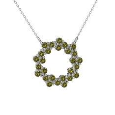 Peridot 925 ayar gümüş kolye (40 cm beyaz altın rolo zincir)