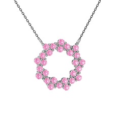 Lily Kolye - Pembe kuvars 8 ayar beyaz altın kolye (40 cm gümüş rolo zincir) #p40ygh