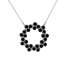 Lily Kolye - Siyah zirkon 14 ayar beyaz altın kolye (40 cm beyaz altın rolo zincir) #zix2v8