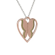 Surya Kelebek Kolye - Peridot 18 ayar rose altın kolye (40 cm beyaz altın rolo zincir) #1057pj8