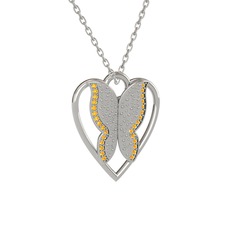 Surya Kelebek Kolye - Sitrin 8 ayar beyaz altın kolye (40 cm beyaz altın rolo zincir) #10h05ra