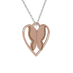 Surya Kelebek Kolye - Dumanlı kuvars 14 ayar rose altın kolye (40 cm beyaz altın rolo zincir) #1249uy1