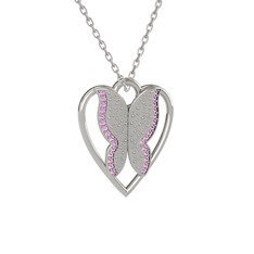 Surya Kelebek Kolye - Pembe kuvars 8 ayar beyaz altın kolye (40 cm beyaz altın rolo zincir) #13awrxg