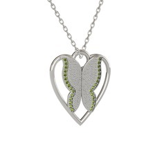Peridot 14 ayar beyaz altın kolye (40 cm beyaz altın rolo zincir)