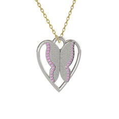 Surya Kelebek Kolye - Pembe kuvars 14 ayar beyaz altın kolye (40 cm gümüş rolo zincir) #18ha8ea