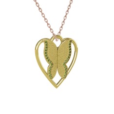 Surya Kelebek Kolye - Peridot 8 ayar altın kolye (40 cm rose altın rolo zincir) #18tlcos
