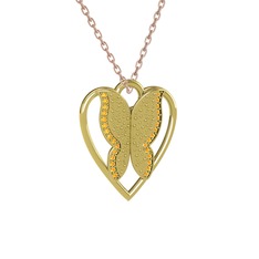 Surya Kelebek Kolye - Sitrin 8 ayar altın kolye (40 cm rose altın rolo zincir) #196yrly