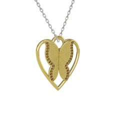 Surya Kelebek Kolye - Dumanlı kuvars 925 ayar altın kaplama gümüş kolye (40 cm beyaz altın rolo zincir) #1angsxy