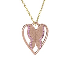 Pembe kuvars 925 ayar rose altın kaplama gümüş kolye (40 cm altın rolo zincir)