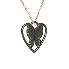 Surya Kelebek Kolye - Peridot 925 ayar siyah rodyum kaplama gümüş kolye (40 cm rose altın rolo zincir) #1ejij82