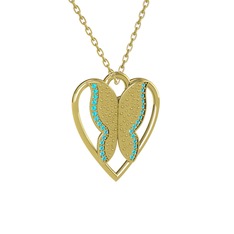 Surya Kelebek Kolye - Akuamarin 18 ayar altın kolye (40 cm altın rolo zincir) #1eqh5z6