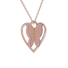 Pembe kuvars 18 ayar rose altın kolye (40 cm rose altın rolo zincir)