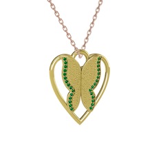 Surya Kelebek Kolye - Yeşil kuvars 925 ayar altın kaplama gümüş kolye (40 cm rose altın rolo zincir) #1ipcors