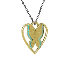 Surya Kelebek Kolye - Akuamarin 8 ayar altın kolye (40 cm gümüş rolo zincir) #1jqimog