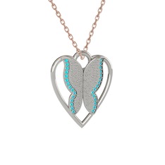 Surya Kelebek Kolye - Akuamarin 925 ayar gümüş kolye (40 cm rose altın rolo zincir) #1kr4mk6
